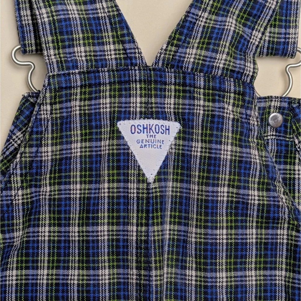 OshKosh B'Gosh Vintage Plaid Shortalls Overalls 90s 24 Months